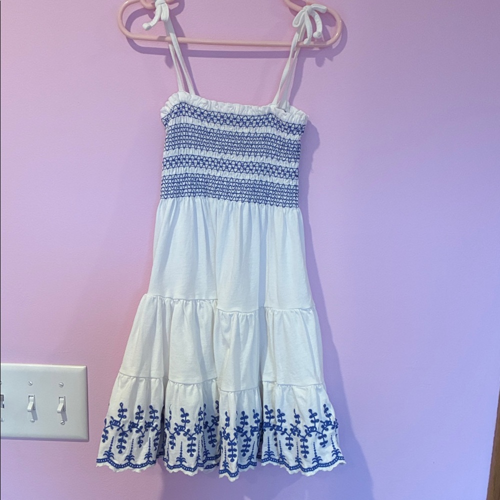 Polo by Ralph Lauren White Dress with Blue Embroidery